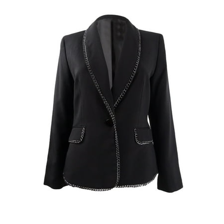 Kasper Women's Petite Chain-Trim One-Button Jacket (12P, Black)