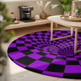 thumbnail image 3 of Round Rugs 6Ft, Purple Black Checkered Round Area Rug Washable Indoor Throw Carpet, Modern Abstract Art Soft Non Slip Circle Rug for Office Cabinet Home Decor Aesthetic, 3 of 8