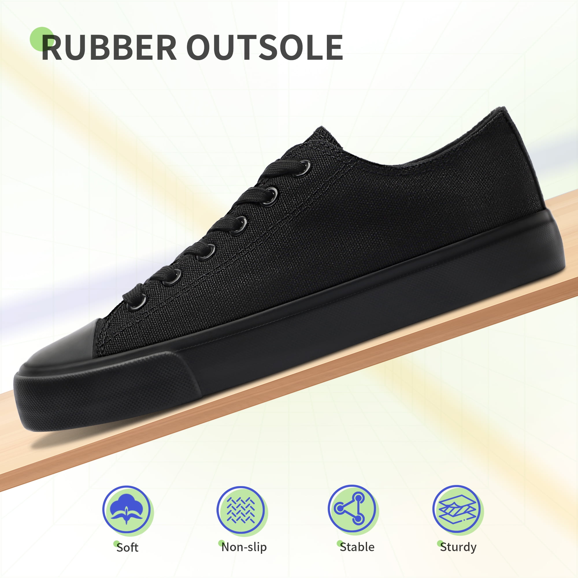AOMAIS Womens Canvas Fashion Sneakers Classic Low Top Fabric Shoes Casual Walking Canvas Flats Cute Lace Up Tennis Shoes for Lady(All Black US9)