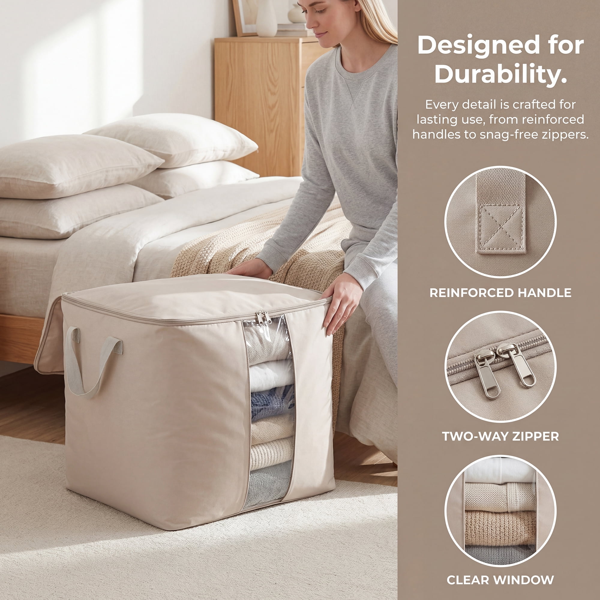 Unique Bargains Storage Bag for Closet Organizers with Handles Grey 15"x11.8"x11.8"