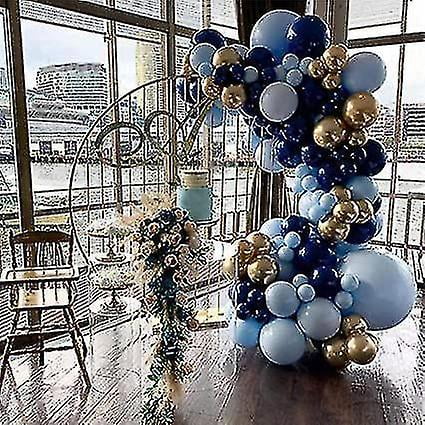 Blue And Gold Balloons Garland Kit, 147pcs Reusable Navy Blue Balloons Gold Silver Confetti Balloons