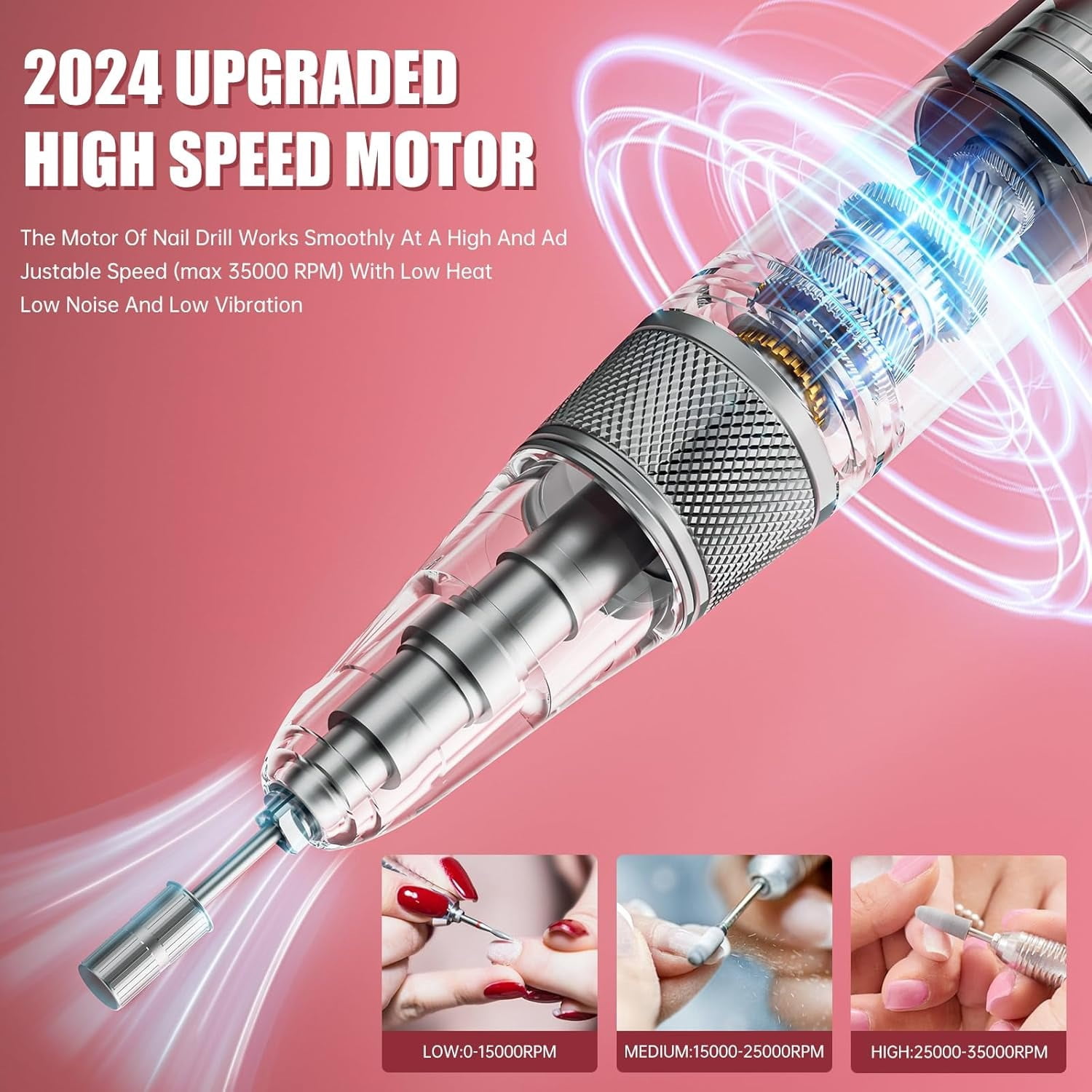 35000RPM Cordless Nail Drill, Rechargeable Electric Nail File with 12Pcs Bits, Portable Manicure Pedicure Kit for Acrylic Gel Nails Home Salon Use