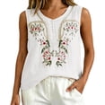 thumbnail image 5 of Holzkary Linen Tops for Women Summer Floral Embroidered Tops Tunic Top Solid Vest Crop Tops Light Weight Shirts Boho Shirts Sleeveless Layering Camisoles CrewNeck Racerback Tops Plus Size Shirts 5XL, 5 of 9