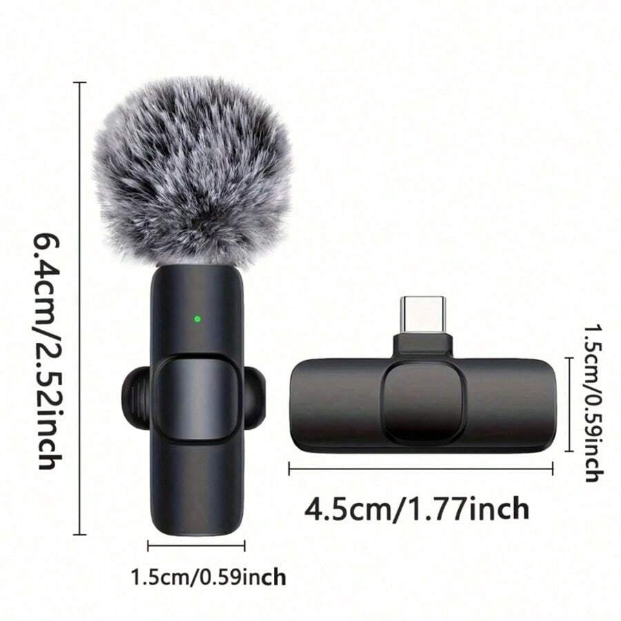 Wireless Mini Microphone for iPhone Smartphone, 2 Lapel Mics with Noise Reduction for Video Recording, Interview, Vlog, Noise Cancellation Stereo Audio
