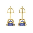 thumbnail image 4 of 3 Ct Round Cut Studs Blue Tanzanite 18K Yellow Solid Solid Gold Everyday Dainty Earrings Screw Back, 4 of 7