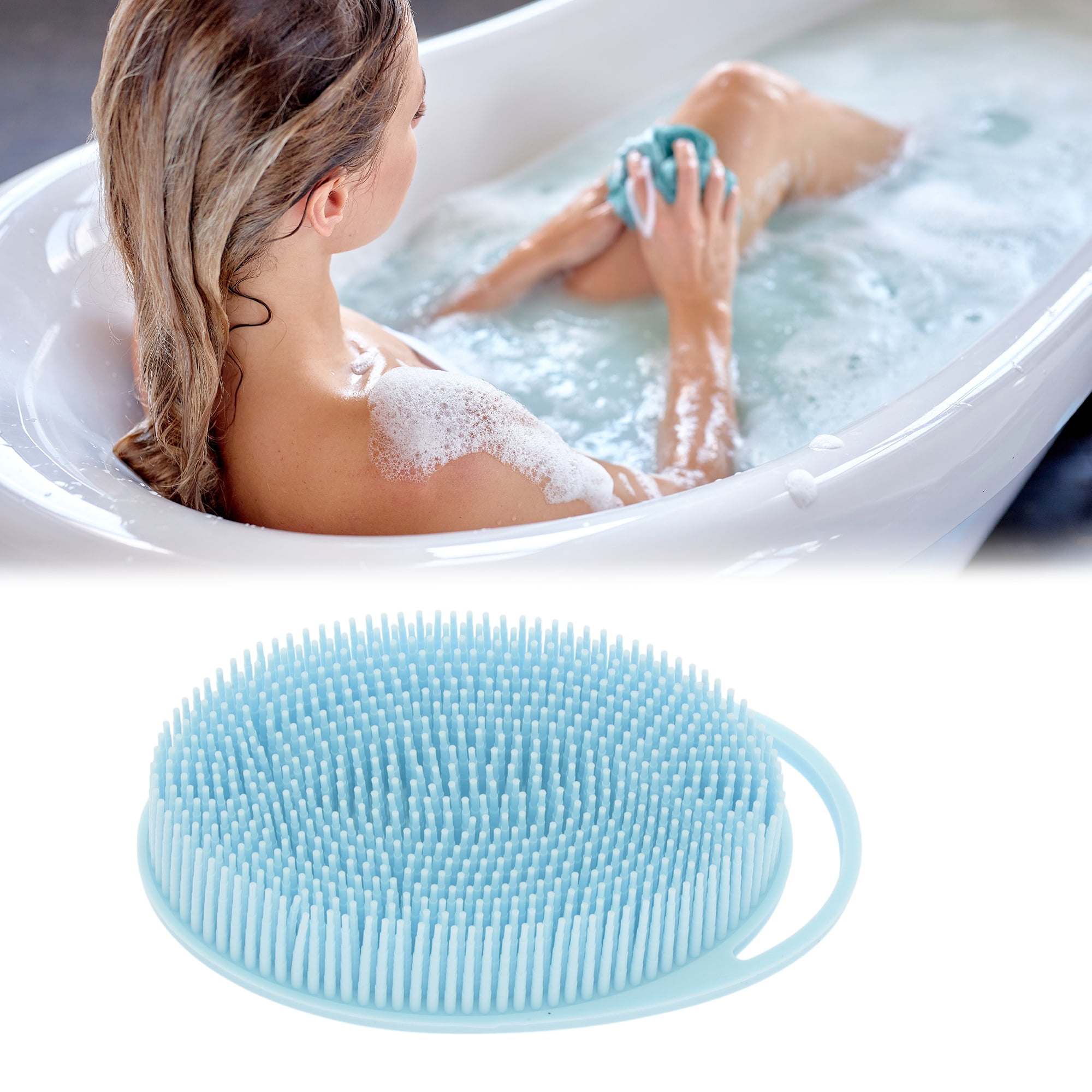 Unique Bargains Hangable Oval Bath Brush Shower Brush 1 Pc Light Blue