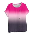 thumbnail image 4 of YHAJDS Basic Tops for Women Short Sleeve Round Neck Striped Print Linen Like Button Tee, 4 of 4