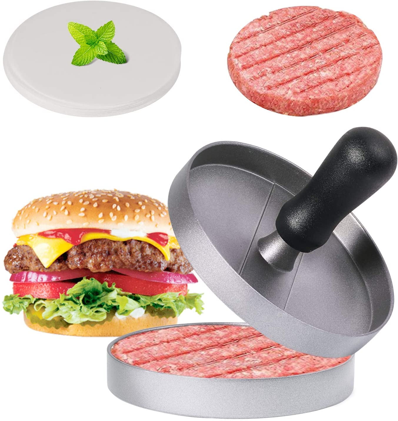 Double Burger Press Hamburger Maker Burger Press Meat Grill Patty BBQ Burger Maker Mould Kitchen Tool Accessories 