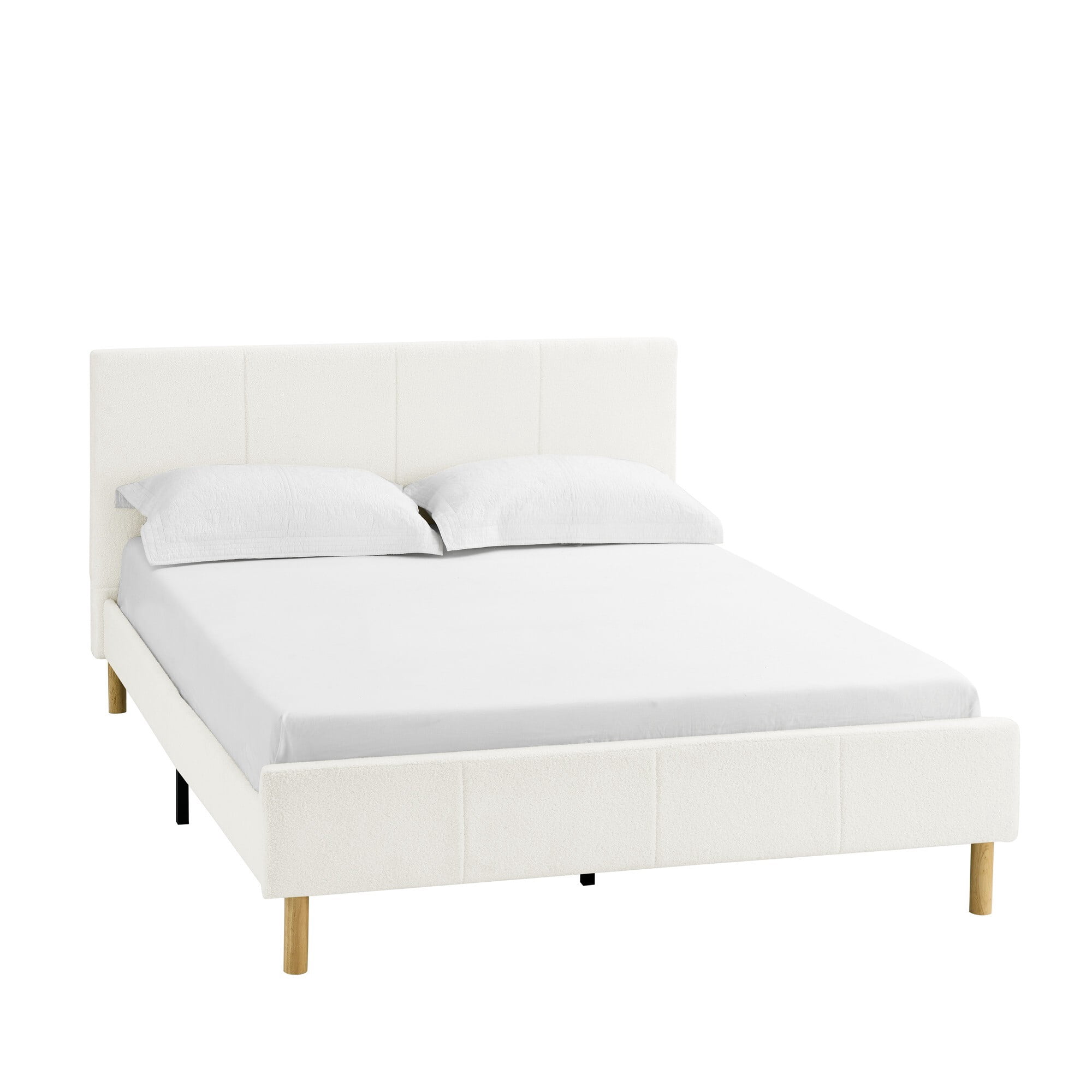 AENKYO Full Size Upholstered Platform Bed Frame with Soft Teddy Velvet Headboard, No Box Spring Needed, Beige