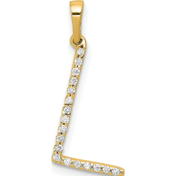 14K Yellow Gold Diamond Letter L Initial Pendant (Width 9.52) (Length 16.19) - Jbsp