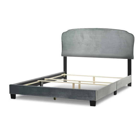 Glamour Home Aric Fabric Queen Bed with Contrasting Piping Accent in Gray