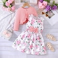 thumbnail image 2 of CPNG Girls Dress Outfits Floral Print Sleeveless Vest Dress and Solid Color Long Sleeve Ruffle Cardigan 2 Piece Set(Pink,7 Years), 2 of 9