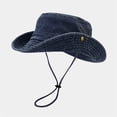 thumbnail image 4 of Sun Hats for Men Women Outdoor Travel Fishing Mountaineering UV Protection Wide Brim Boonie Hat Safari Cap Distressed Denim Style Adjustable Chin Strap for Adults Everyday Casual Apparel Gear, 4 of 5