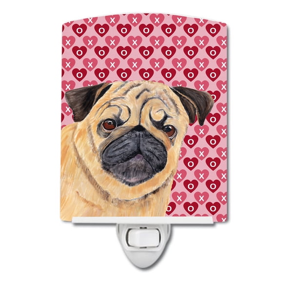 Caroline's Treasures SC9268CNL Pug Hearts Love and Valentine's Day Portrait Ceramic Night Light, 6x4x3", multicolor