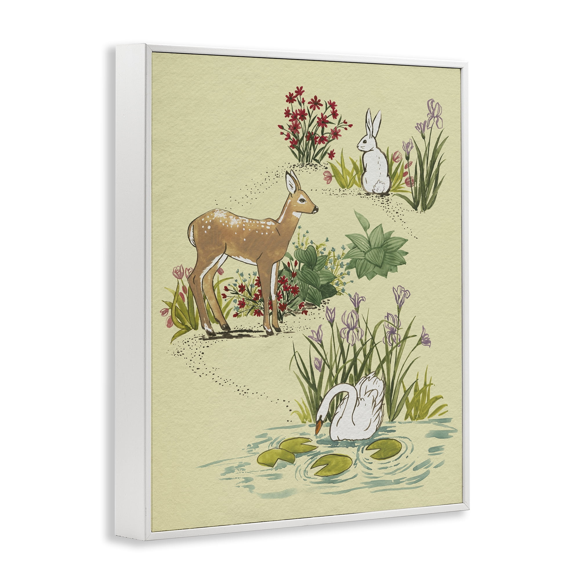Stupell Industries Peaceful Spring Animals White Framed Giclee Art, design by Grace Popp