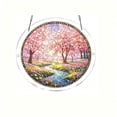 thumbnail image 2 of Yangka Spring Cherry Blossom Acrylic Puzzle Suncatcher, Nature Scenery Stained Glass Style Window Hanging, Home And Garden Decor, 2 of 7