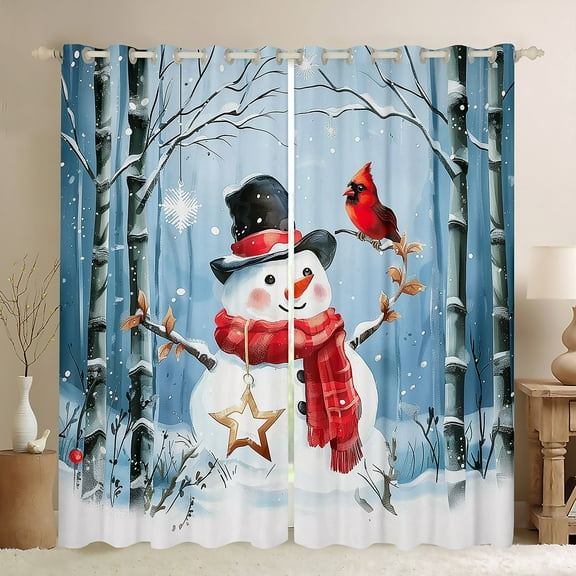 jejeloiu Kawaii Snowmen Black Out Curtains,Merry Christmas Curtains Pack of 2 (42x63 Each),Red White Blue Bedroom Curtains For Childrem,Ultra Soft Home Decor