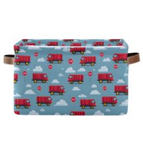 Yayeee Canvas Storage Basket with Handles for Shelves Fabric Bins Closet Organizer, Red Cartoon Truck Pattern