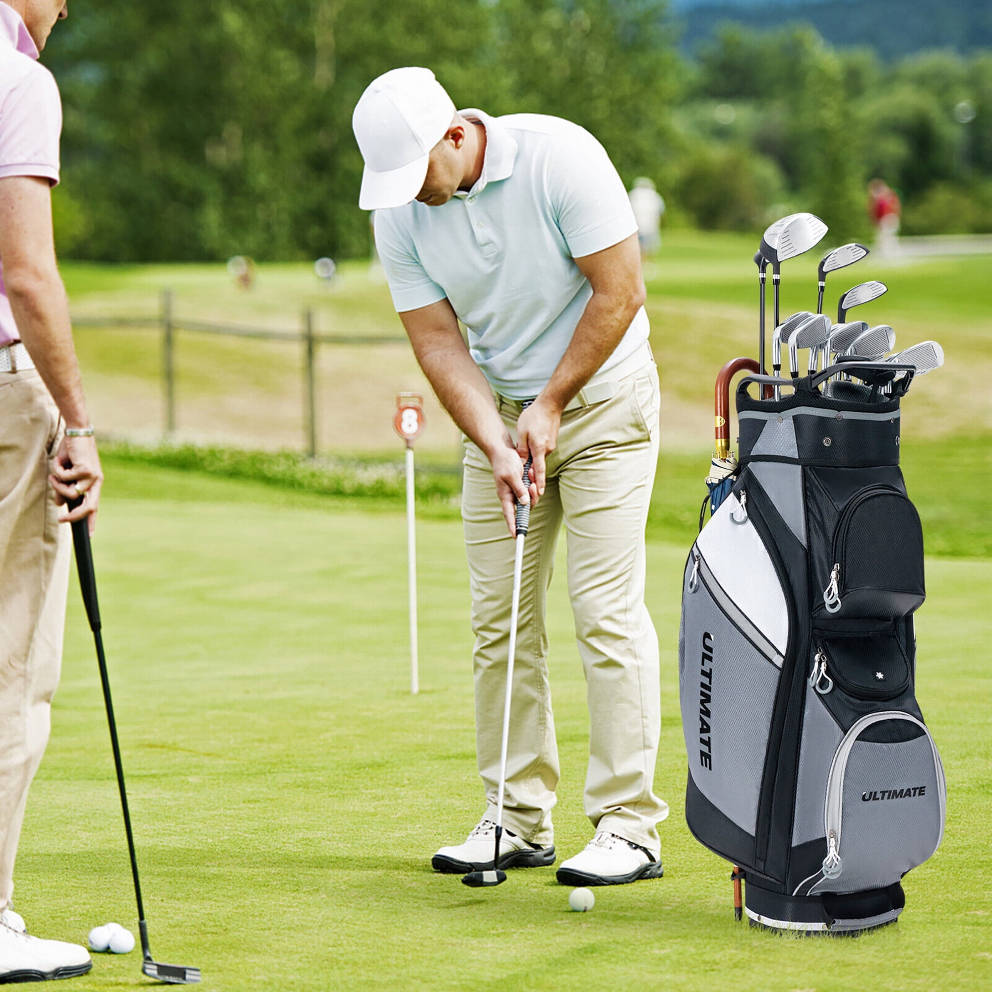 Gymax 10" 14-Way Golf Cart Stand Bag w/Cooler Bag Waterproof Valuable Pocket Rain Hood