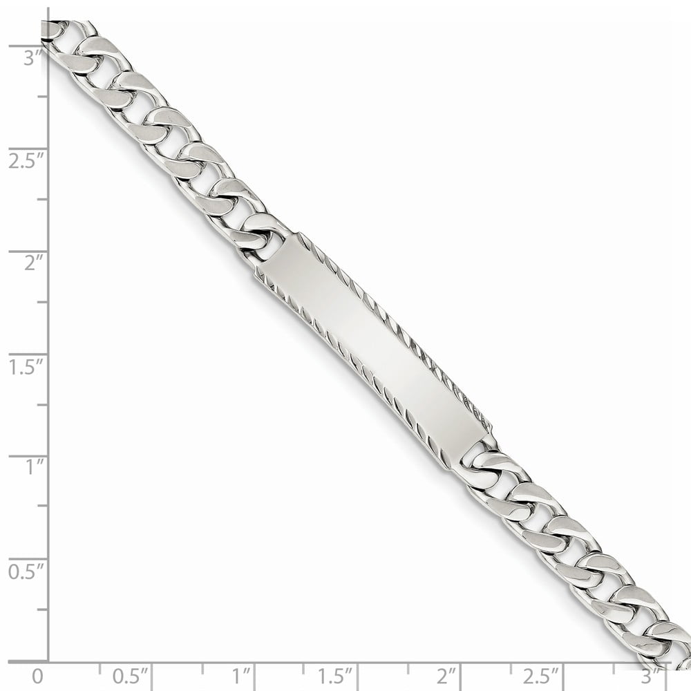White Sterling Silver bracelet ID Curb Diamond-cut 7 in 6 mm