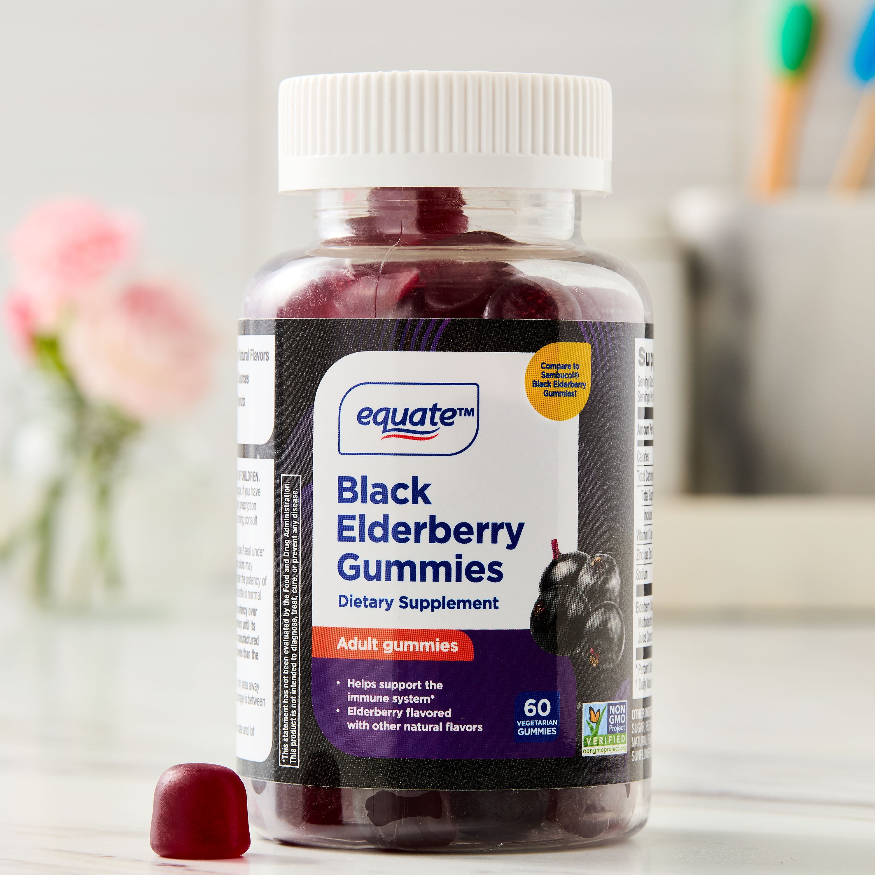 (2 pack) Equate Black Elderberry Dietary Supplement Gummies, 50 mg, 60 Count, Compare to Sambucol® Black Elderberry Gummies