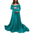 thumbnail image 1 of Wangsaura Maternity Off-Shoulder Long Dress Solid Color V-Neck Pregnancy Dress, 1 of 6