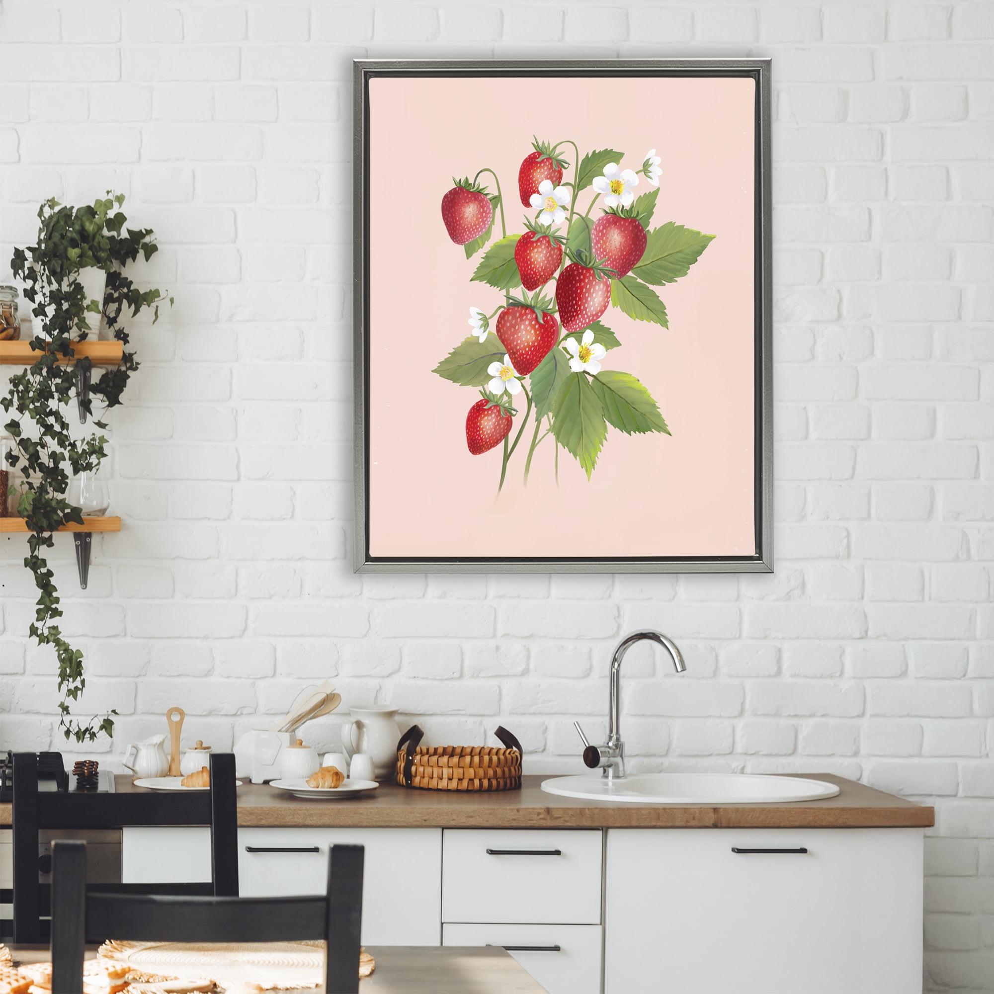 Stupell Industries Cottage Garden Strawberries Gray Framed Floater Canvas Wall Art, design by Diane Neukirch