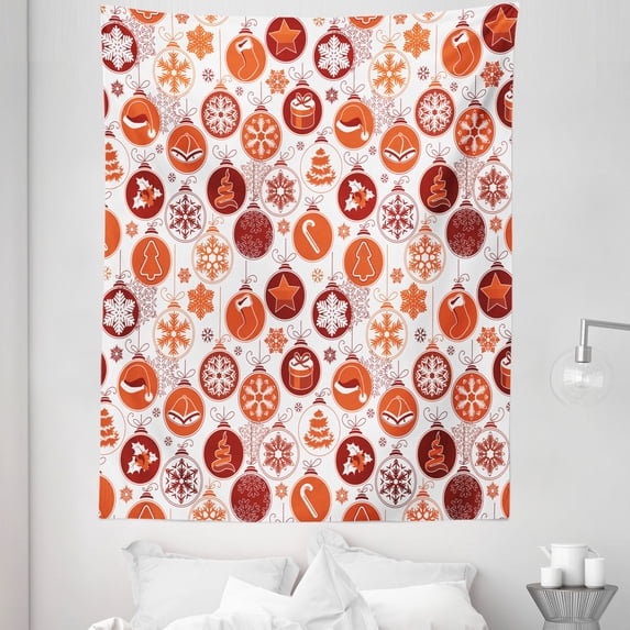 Christmas Tapestry, Classical Themed Old Fashioned Celebration Carols Winter Design Patterns, Fabric Wall Hanging Decor for Bedroom Living Room Dorm, 5 Sizes, White and Vermilion, by Ambesonne