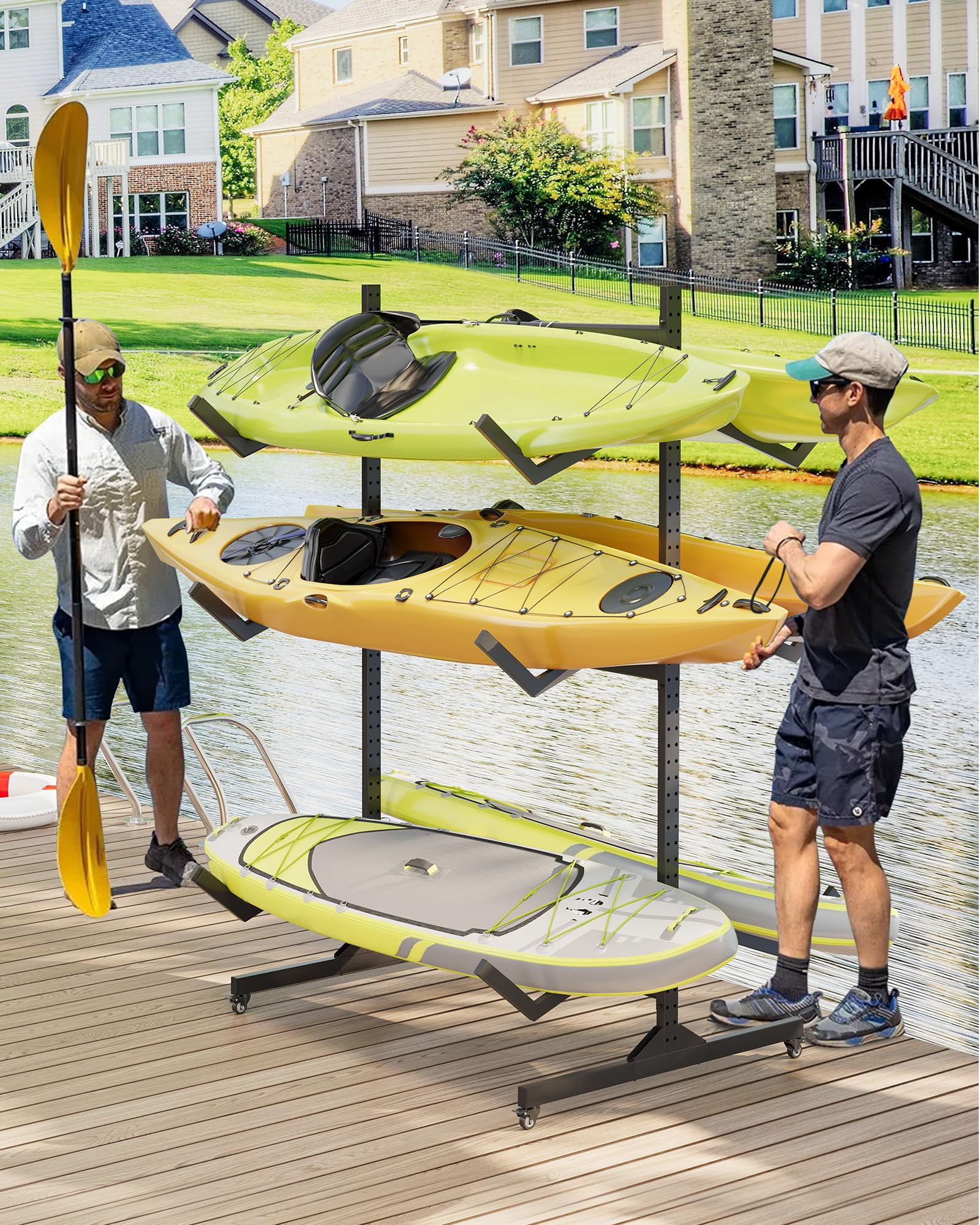 3-Tier Freestanding Kayak Storage Rack -Storage Rack for Kayaks or Canoes - Premium Kayak Stand for Outdoor and Indoor - Heavy Duty Kayak Holder