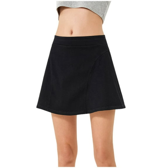 Ediodpoh Jean Skirt Women's Fashion High Elastic Two Piece Cowboy Yoga Short Skirt High Waist Sports Fitness with Shorts Women's Skirts Black XL