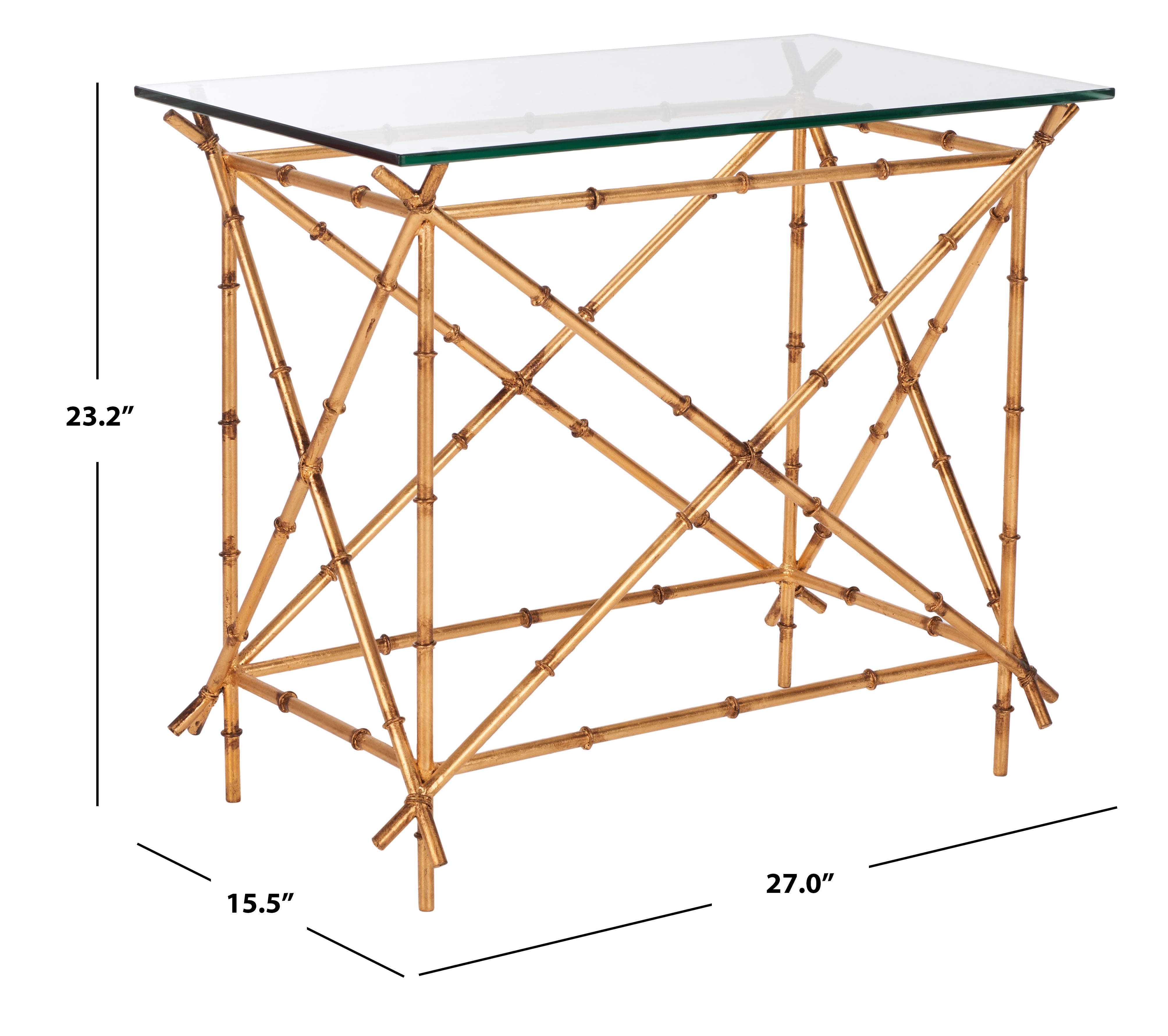 SAFAVIEH Mark 23.2 in. H Cross Accent Table, Clear Glass Top/Gold Legs