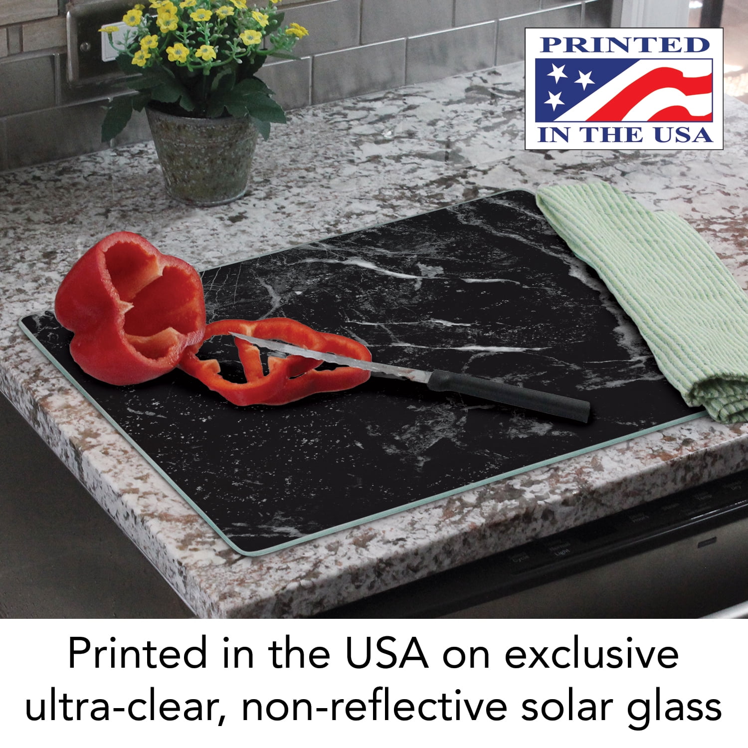 CounterArt "Black Marble Design" 3mm Heat Tolerant Glass Cutting Board 15" by 12"