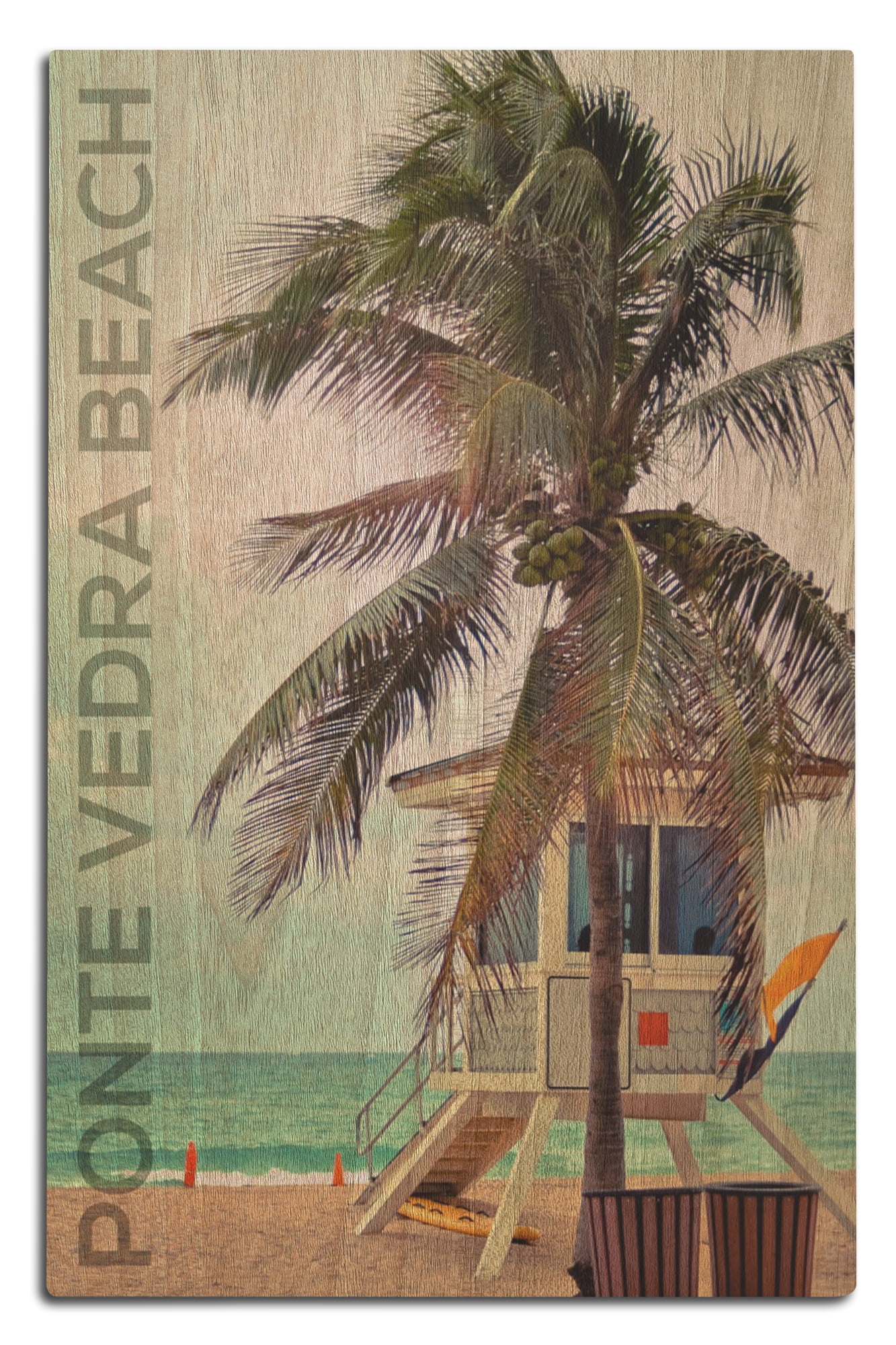 Ponte Vedra, Florida, Lifeguard Shack and Palm Birch Wood Wall Sign