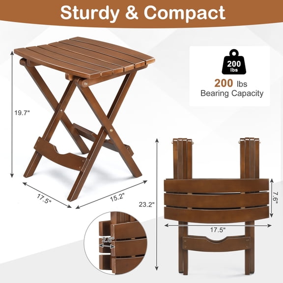 ZYPPP Outdoor 18in Round Wooden Folding Side Table Solid Wood End Coffee Table Garden