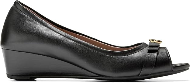 Cole Haan Women's Malta Peep Toe Wedge Pump, Black Leather