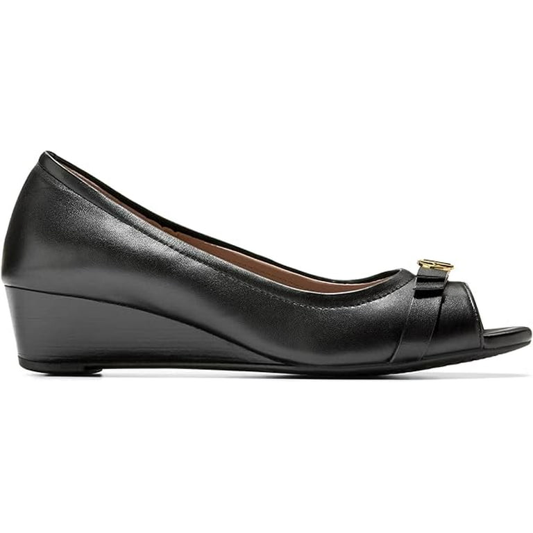 Cole Haan Women's Malta Peep Toe Wedge Pump, Black Leather