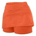 thumbnail image 6 of QATAINLAV Elastic Yoga Culottes for Women Solid Color Athletic Shorts Casual Layered Ruffle Mini Skirts High Waist Skinny Joggers Running Skorts Orange M, 6 of 7