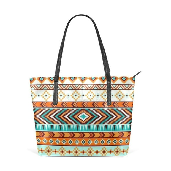 Tote Bag Aesthetic leather Handbags with Zipper for Women Travel Shoulder Bags Purses with compartment. Ethnic Checkered Pattern