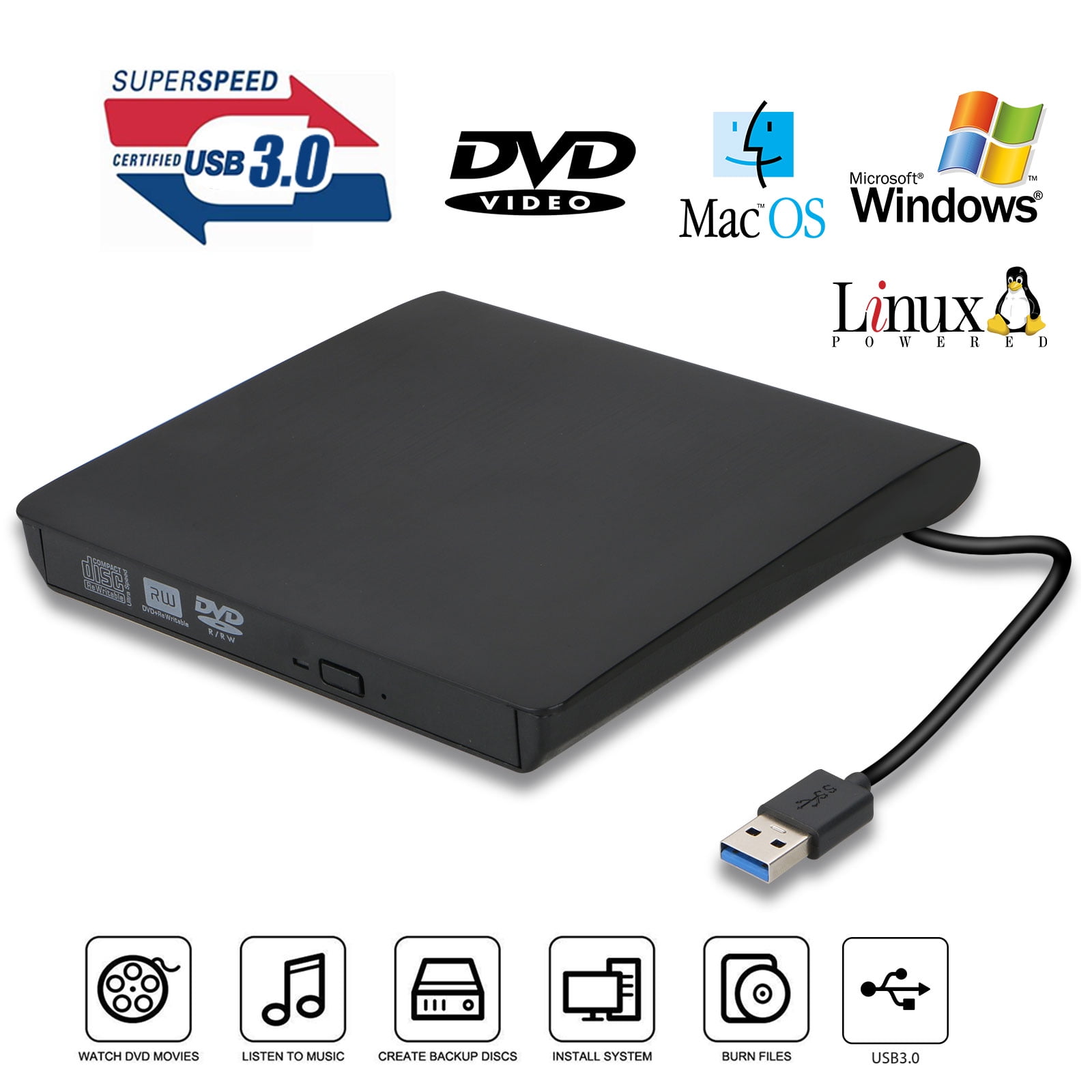 Portable Slim External USB 2.0 DVD/CD Writer Drive Reader Player For Laptop PC Ship from UK