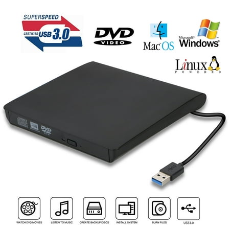TSV USB 3.0 External DVD Drive, Slim Portable External DVD/CD Rewriter Burner Drive High Speed Data Transfer for Laptop, Notebook,