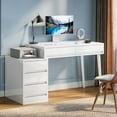thumbnail image 3 of Computer Desk with 5 Drawers, Modern Home Office Desk with Reversible Drawers, Glossy White, 3 of 9