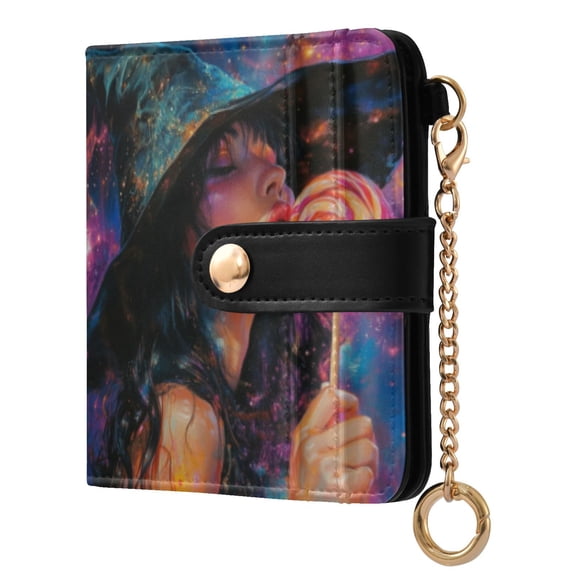 Qxltty Witch Lollipop Ladies Wallet Rfid Slim Thin Compact Credit Card Women Wallet Zipper Coin Pocket and ID Window for Female Gifts