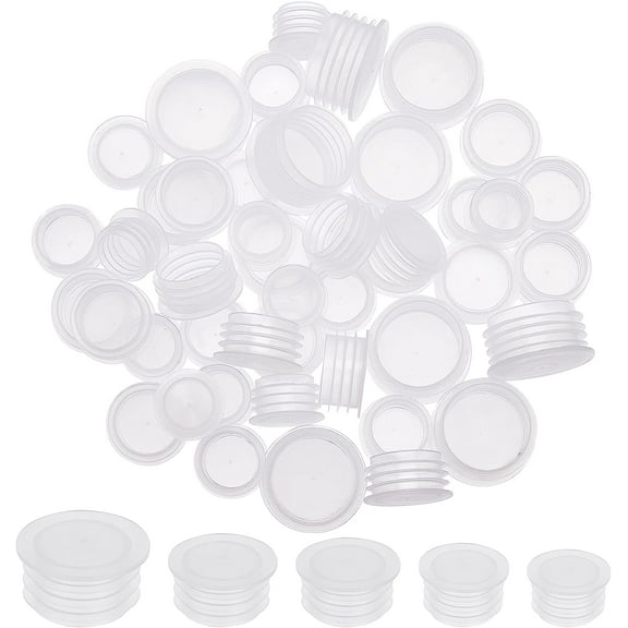 5 Size 50PCS Salt and Pepper Shaker Stoppers Plastic Salt Shaker Plug Stopper 18.5/19.5/21.5/22.5/28mm Replacement Plug Bottle Caps Reusable Clear Round End Cap for Bottles Pipes diy