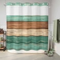 thumbnail image 6 of No Hook Shower Curtain, Farmhouse Teal Brown Shower Curtains for Bathroom with See Through Top Window, Vintage Wooden Striped Waterproof & Washable Bath Curtain Standard 72"x72", 6 of 9