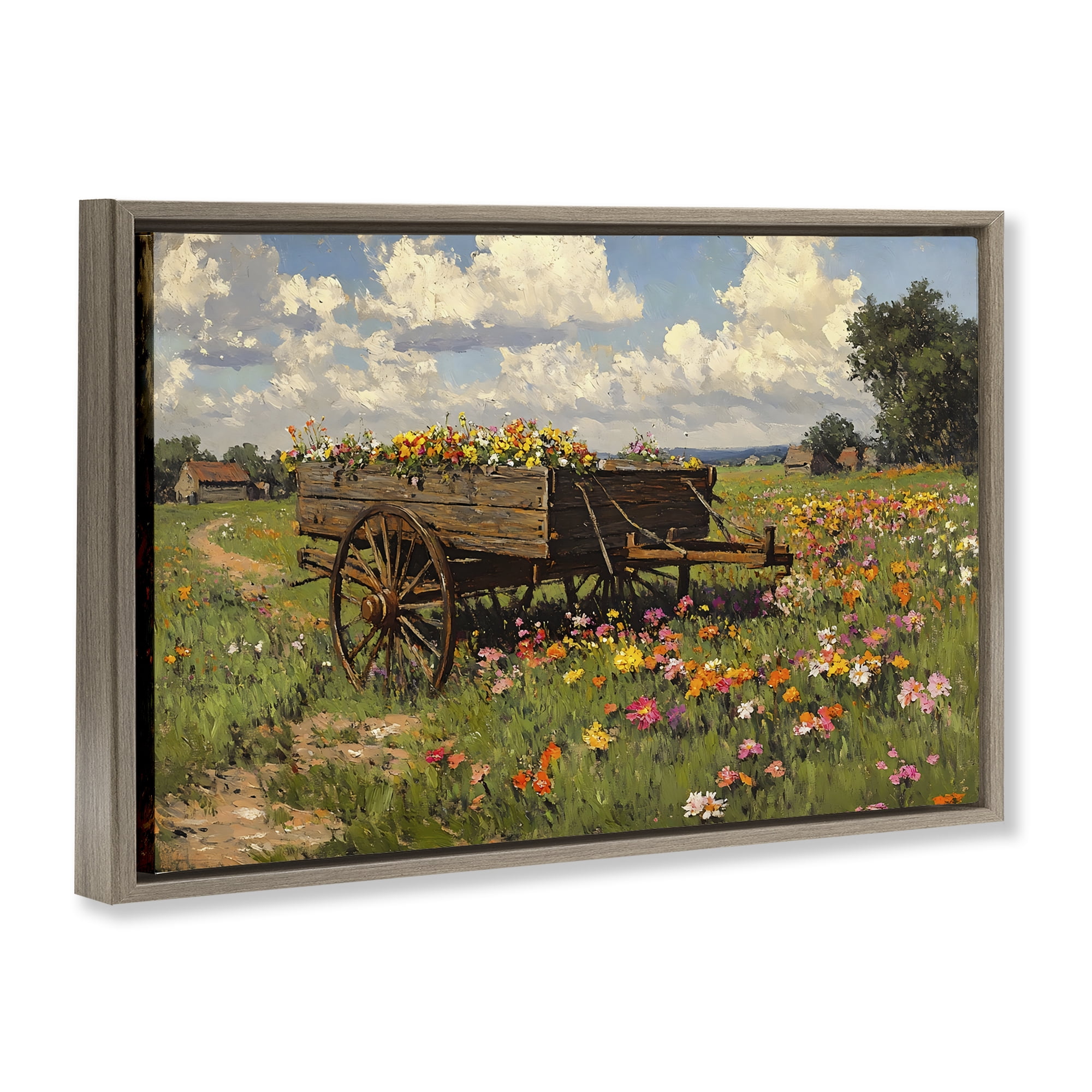 Stupell Industries Wildflower Wagon in Bloom Brown Framed Floater Canvas Wall Art, design by Franklyn Gregory