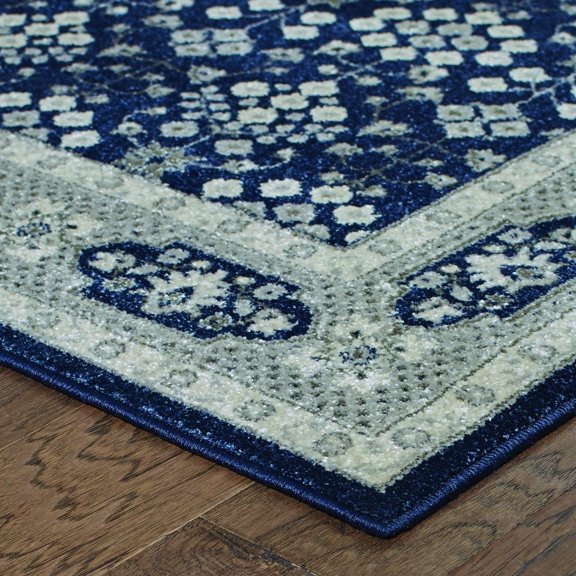 8' Round Navy and Gray Floral Ditsy Area Rug - 3'6" 22.05"W x 35.83"D x 0.32"H 2' x 3' Accent Rectangle