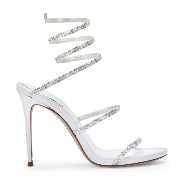 Sandalias de tacón alto con tiras para mujer, sandalias de verano con tacón fino, con forma de serpiente y diamantes de imitación
