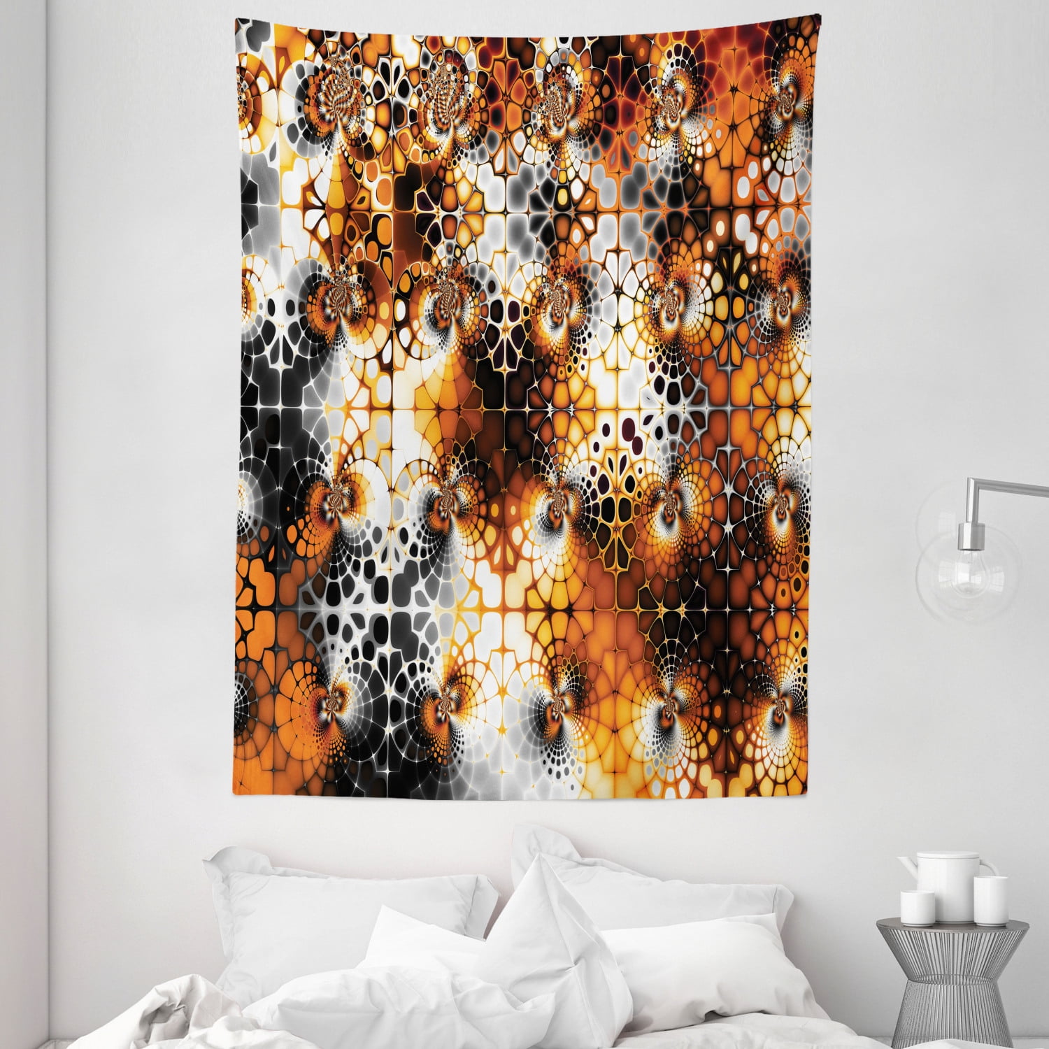 Burnt Orange Tapestry, Vintage Mosaic Pattern with Burnt Floral Curve