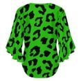 thumbnail image 6 of Lime Green Leopard Animal Print Women's V-Neck Blouse With 3/4 Ruffled Bell Sleeves Casual Top Ladies Blouses, 6 of 7