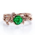 thumbnail image 1 of JeenMata Anillo de Bodas Solitario con Hoja y Enredadera Esmeralda Creada en Laboratorio de Talla Redonda de 0,5 TCW, Baño de Oro Rosa de 18 K sobre Plata, 1 of 6